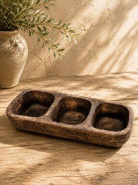 NWT Farmhouse Style Hand Carved Rustic Wood Tray